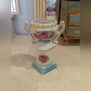 Vintage Floral Ceramic Vase with Handles